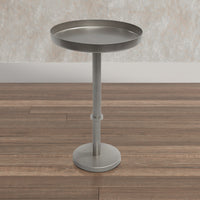 Ara 12 Inch Side End Table, Vintage Sleek Pillar Base, Round Tray Top, Matte Nickel Finish - UPT-298841