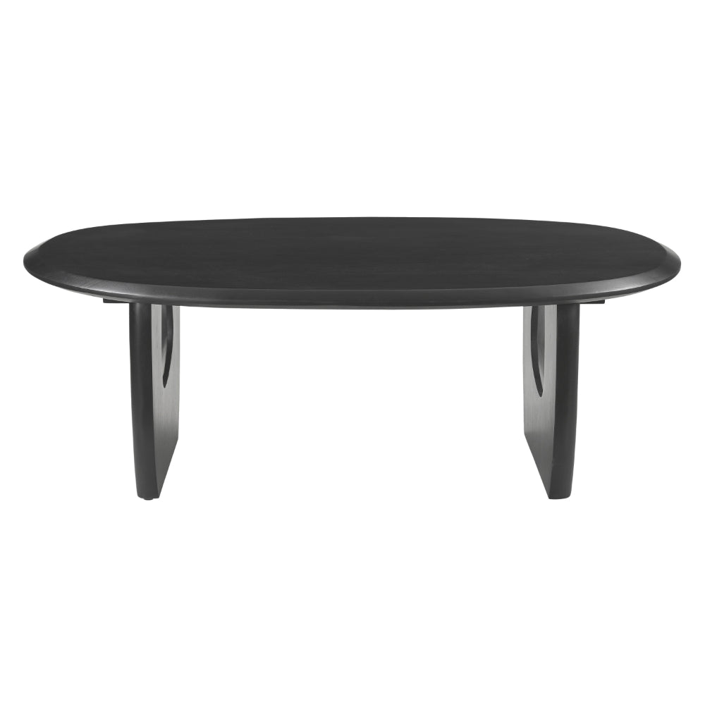 43 Inch Coffee Table, Handcrafted Acacia Wood, Cut Out Rounded Panel Legs, Black - UPT-299122