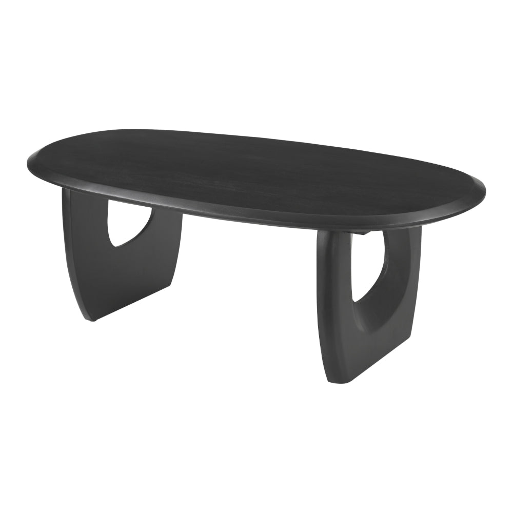 43 Inch Coffee Table, Handcrafted Acacia Wood, Cut Out Rounded Panel Legs, Black - UPT-299122