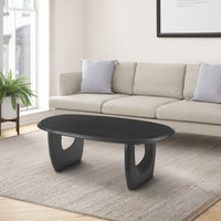 43 Inch Coffee Table, Handcrafted Acacia Wood, Cut Out Rounded Panel Legs, Black - UPT-299122