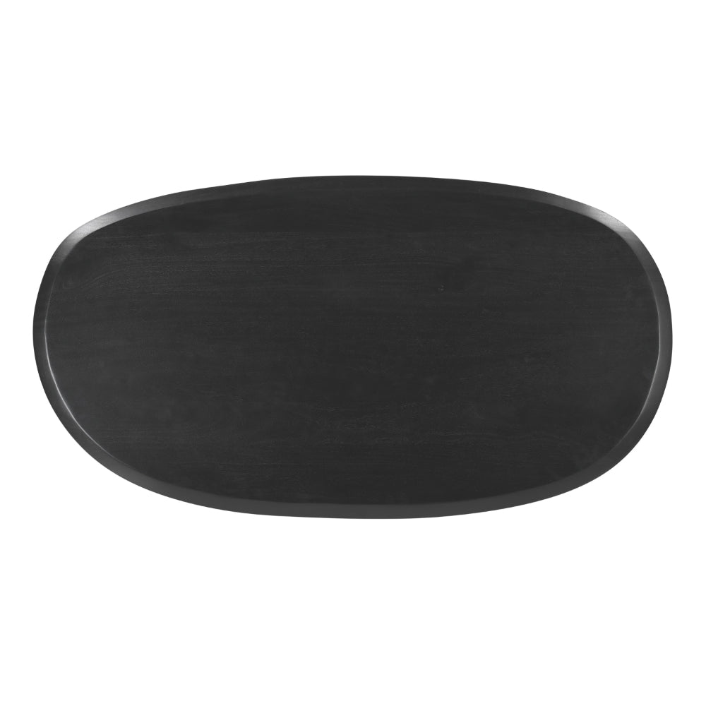 43 Inch Coffee Table, Handcrafted Acacia Wood, Cut Out Rounded Panel Legs, Black - UPT-299122