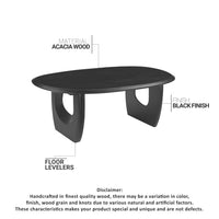 43 Inch Coffee Table, Handcrafted Acacia Wood, Cut Out Rounded Panel Legs, Black - UPT-299122