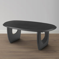 43 Inch Coffee Table, Handcrafted Acacia Wood, Cut Out Rounded Panel Legs, Black - UPT-299122