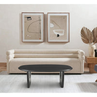 43 Inch Coffee Table, Handcrafted Acacia Wood, Cut Out Rounded Panel Legs, Black - UPT-299122