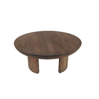 35 Inch Coffee Table, Handcrafted Round Mango Wood Top, Modern Curved Tripod Legs, Walnut Brown - UPT-299123