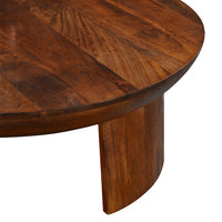 35 Inch Coffee Table, Handcrafted Round Mango Wood Top, Modern Curved Tripod Legs, Walnut Brown - UPT-299123