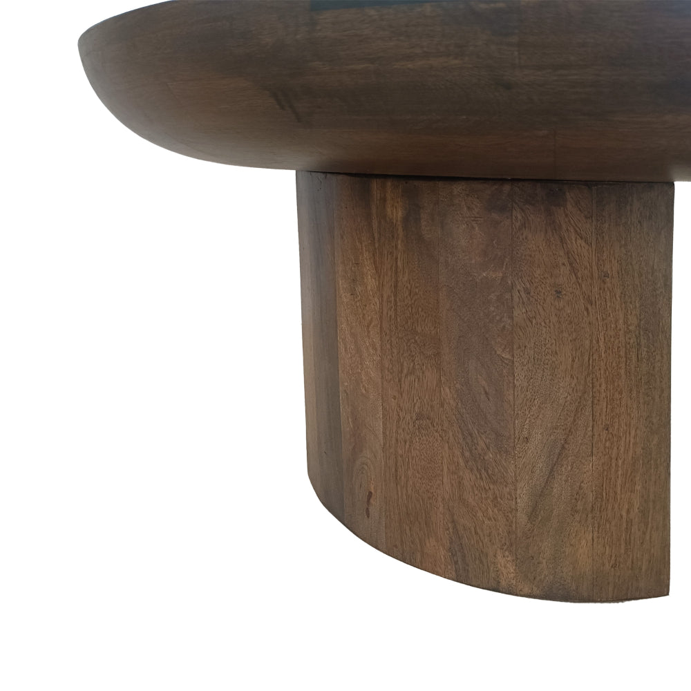 35 Inch Coffee Table, Handcrafted Round Mango Wood Top, Modern Curved Tripod Legs, Walnut Brown - UPT-299123