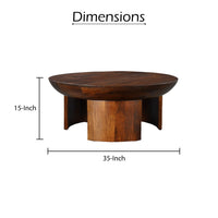 35 Inch Coffee Table, Handcrafted Round Mango Wood Top, Modern Curved Tripod Legs, Walnut Brown - UPT-299123