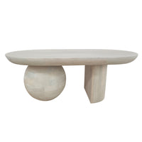 38 Inch Coffee Table, Oblong Mango Wood Top with a Modern Ball Leg, Washed White - UPT-299124