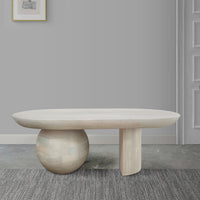 38 Inch Coffee Table, Oblong Mango Wood Top with a Modern Ball Leg, Washed White - UPT-299124