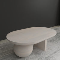 38 Inch Coffee Table, Oblong Mango Wood Top with a Modern Ball Leg, Washed White - UPT-299124