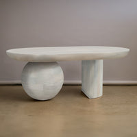 38 Inch Coffee Table, Oblong Mango Wood Top with a Modern Ball Leg, Washed White - UPT-299124