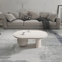 38 Inch Coffee Table, Oblong Mango Wood Top with a Modern Ball Leg, Washed White - UPT-299124