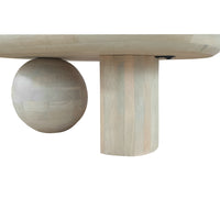 38 Inch Coffee Table, Oblong Mango Wood Top with a Modern Ball Leg, Washed White - UPT-299124