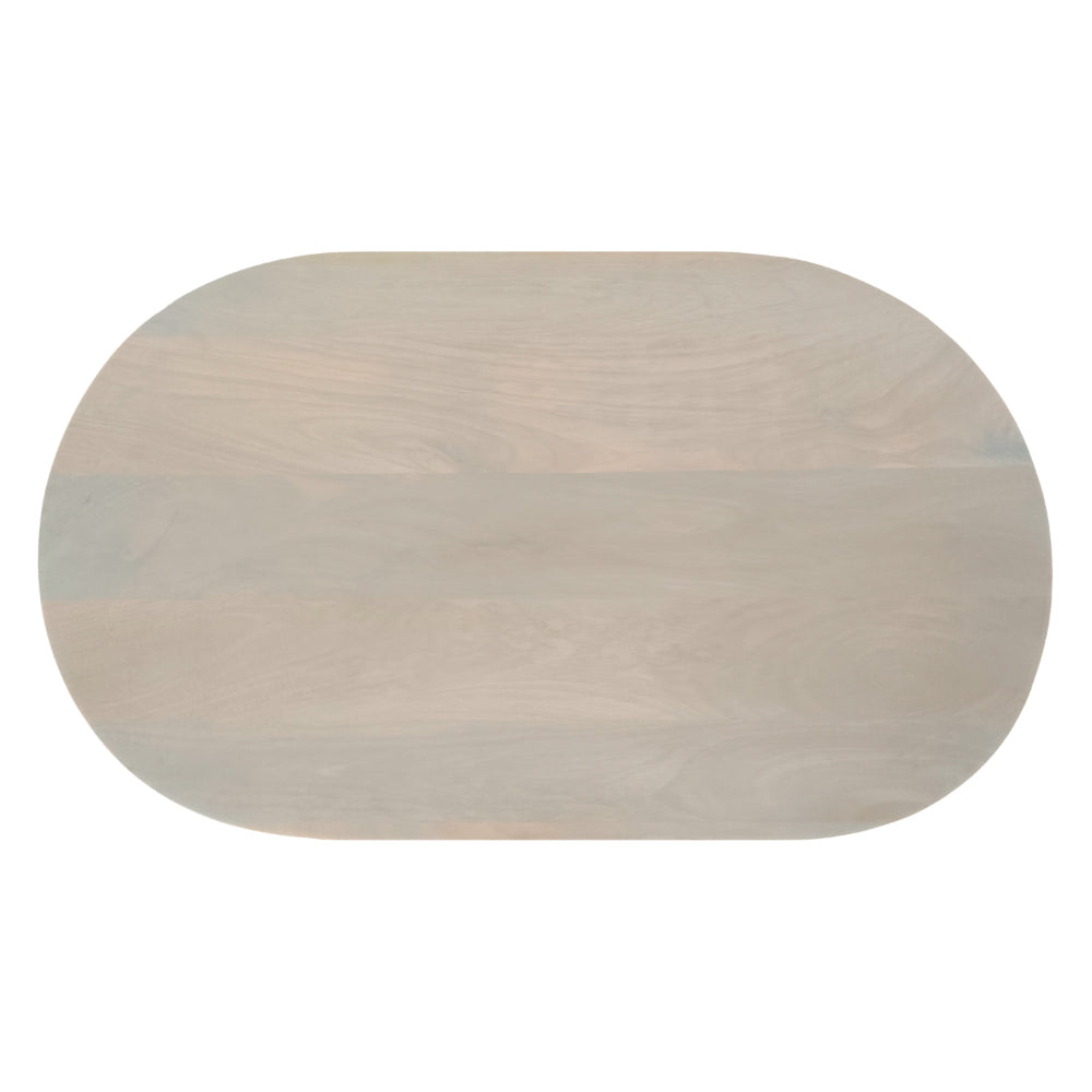 38 Inch Coffee Table, Oblong Mango Wood Top with a Modern Ball Leg, Washed White - UPT-299124