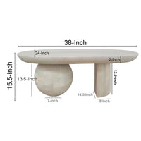 38 Inch Coffee Table, Oblong Mango Wood Top with a Modern Ball Leg, Washed White - UPT-299124