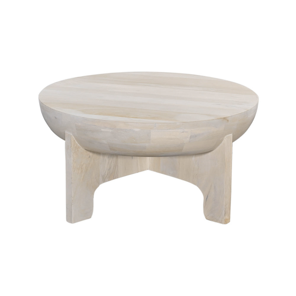 Tomas 32 Inch Coffee Table, Mango Wood Drum Top, Classic Washed White - UPT-299125