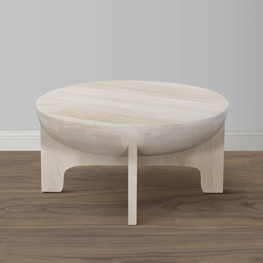 Tomas 32 Inch Coffee Table, Mango Wood Drum Top, Classic Washed White - UPT-299125