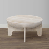 Tomas 32 Inch Coffee Table, Mango Wood Drum Top, Classic Washed White - UPT-299125