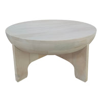 Tomas 32 Inch Coffee Table, Mango Wood Drum Top, Classic Washed White - UPT-299125