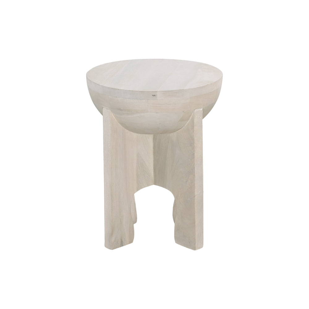 Tomas 20 Inch Side End Table, Mango Wood Drum Top, Classic Washed White - UPT-299126