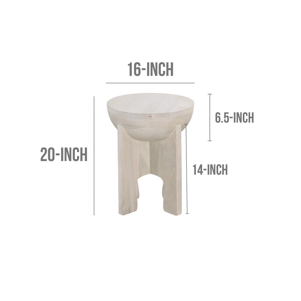 Tomas 20 Inch Side End Table, Mango Wood Drum Top, Classic Washed White - UPT-299126