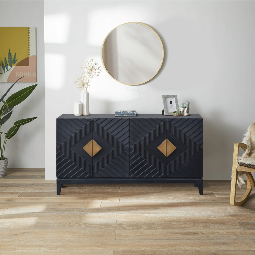 Ash Console Table, outlet Wood Buffet with Black Accent, Gold Brass Handles, Mid Centur