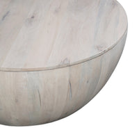 37 Inch Round Coffee Table, Handcrafted Drum Shape with Storage, Washed White Mango Wood - UPT-299715