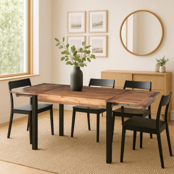 83 Inch Extendable Rectangular Dining Table, Handcrafted Mango Wood with Black Iron Legs The Urban Port - UPT-299716