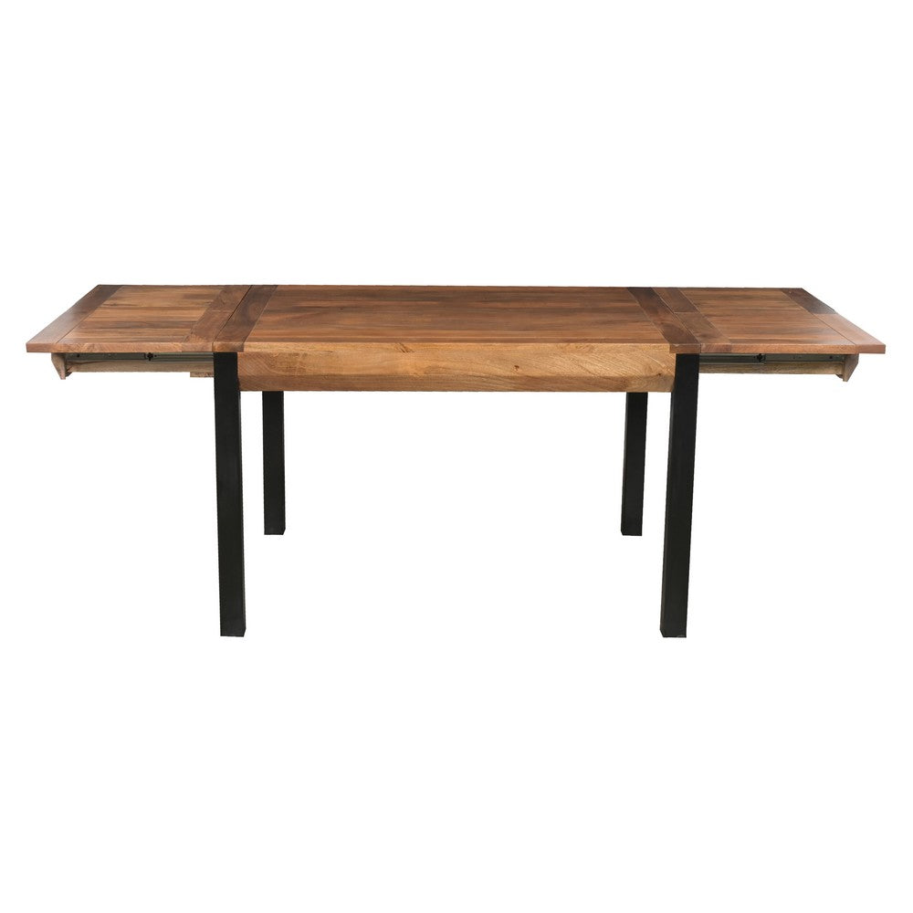 83 Inch Extendable Rectangular Dining Table, Handcrafted Mango Wood with Black Iron Legs The Urban Port - UPT-299716