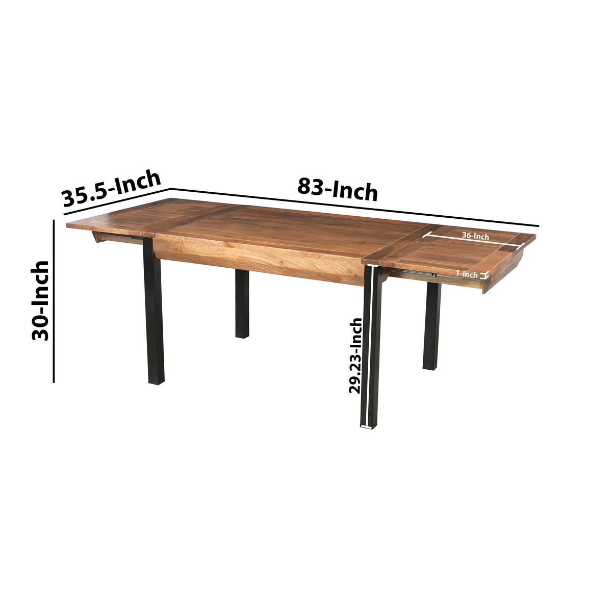 83 Inch Extendable Rectangular Dining Table, Handcrafted Mango Wood with Black Iron Legs The Urban Port - UPT-299716