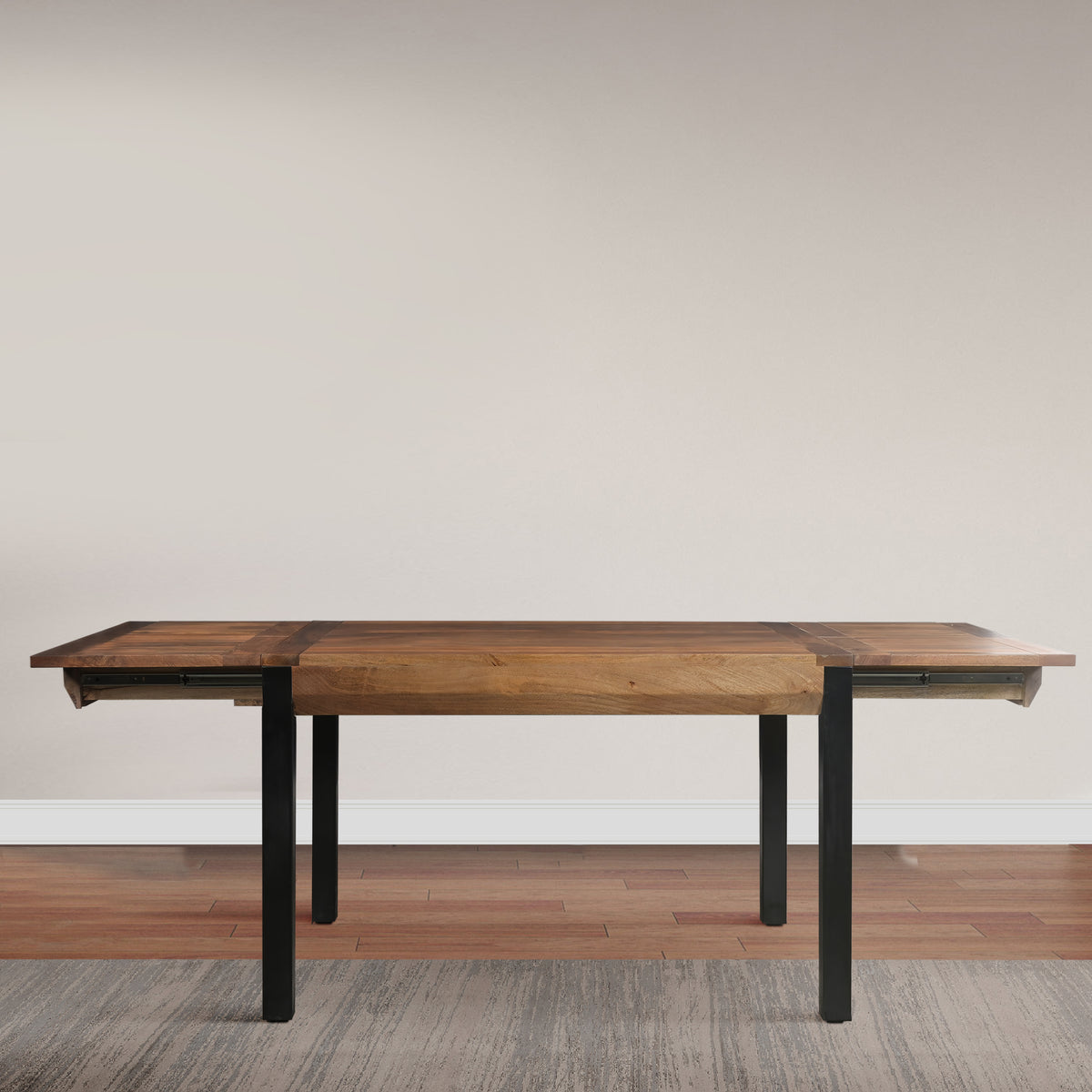 83 Inch Extendable Rectangular Dining Table, Handcrafted Mango Wood with Black Iron Legs The Urban Port - UPT-299716