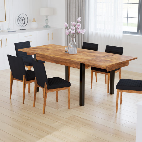 83 Inch Extendable Rectangular Dining Table, Handcrafted Mango Wood with Black Iron Legs The Urban Port - UPT-299716