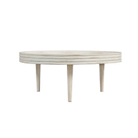 33 Inch Coffee Table, Solid Mango Wood, Handcrafted Round Grooved Raised Edge, Distressed White - UPT-299717