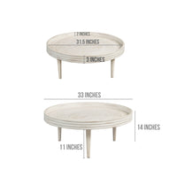 33 Inch Coffee Table, Solid Mango Wood, Handcrafted Round Grooved Raised Edge, Distressed White - UPT-299717