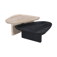 39 Inch Coffee Table Set of 2, Mango Wood Triangular Tray Top, Washed White, Black - UPT-301507