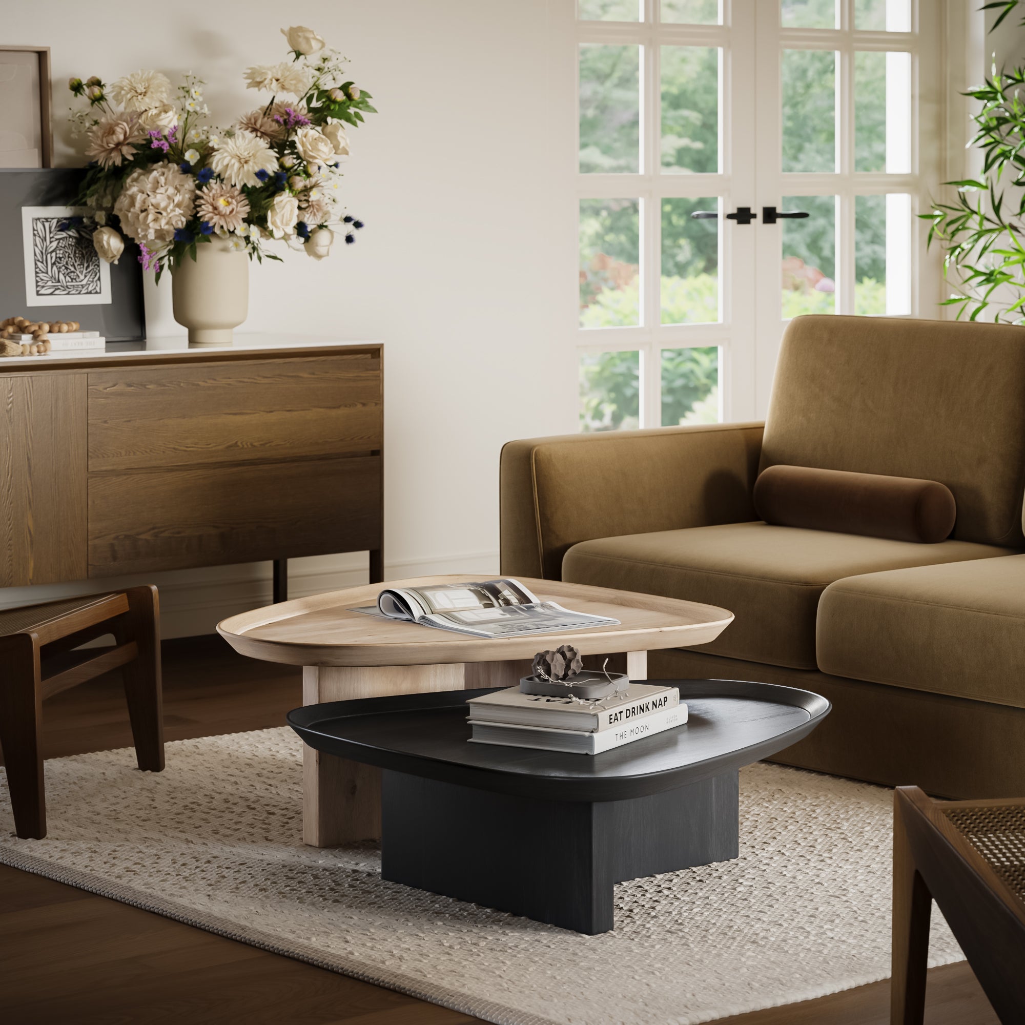 The Urban Port 39 Inch Coffee Table Set of 2, Mango Wood