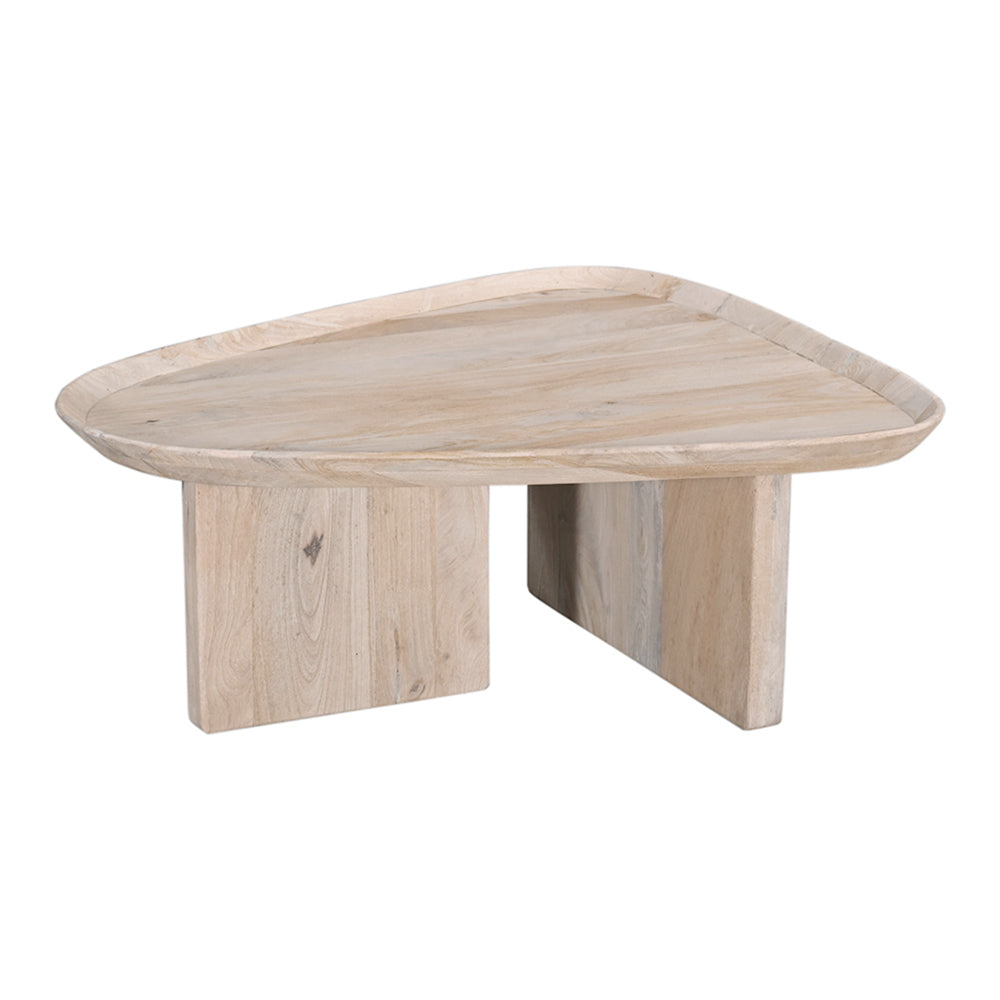 39 Inch Coffee Table Set of 2, Mango Wood Triangular Tray Top, Washed White, Black - UPT-301507