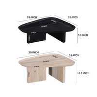 39 Inch Coffee Table Set of 2, Mango Wood Triangular Tray Top, Washed White, Black - UPT-301507