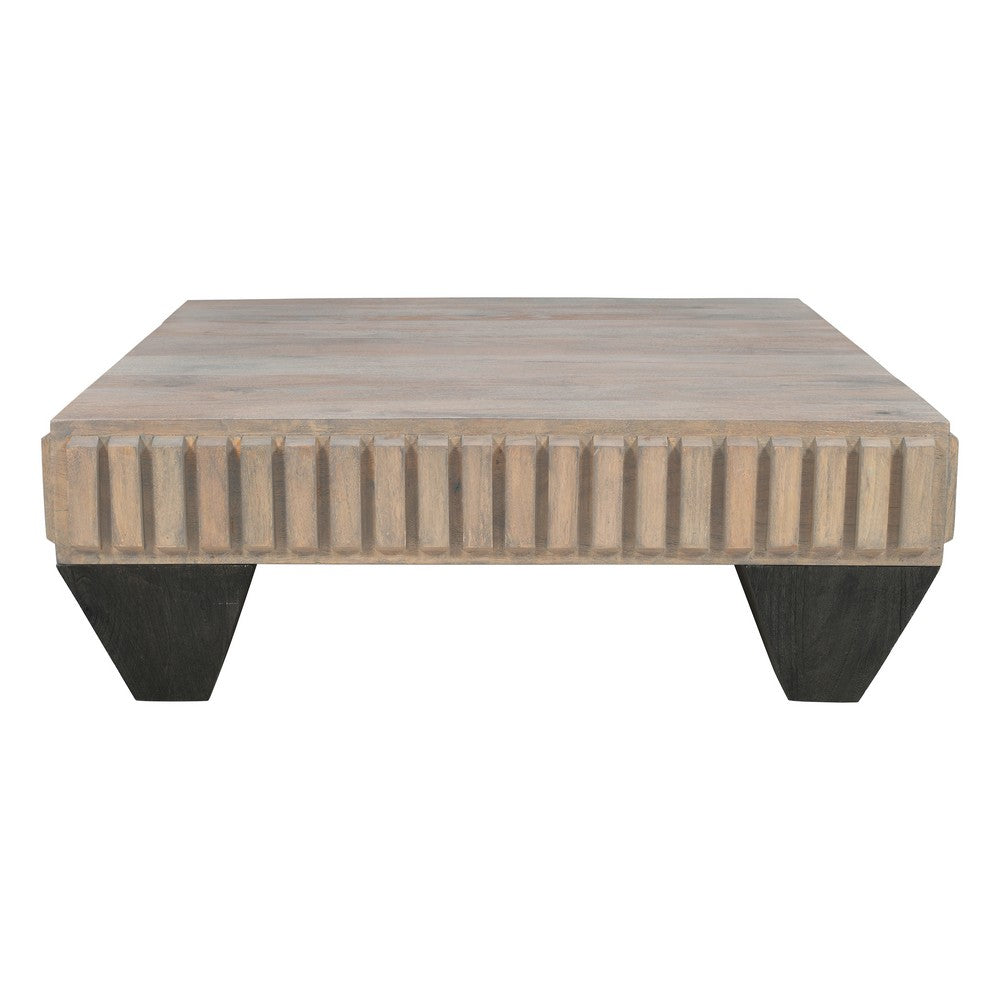 Tokyo Inspired 36 Inch Square Mango Wood Coffee Table - Handcrafted with Elegant Sandblasted Gray Finish And  Tapered Legs - UPT-301714