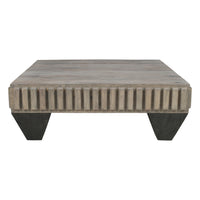 Tokyo Inspired 36 Inch Square Mango Wood Coffee Table - Handcrafted with Elegant Sandblasted Gray Finish And  Tapered Legs - UPT-301714