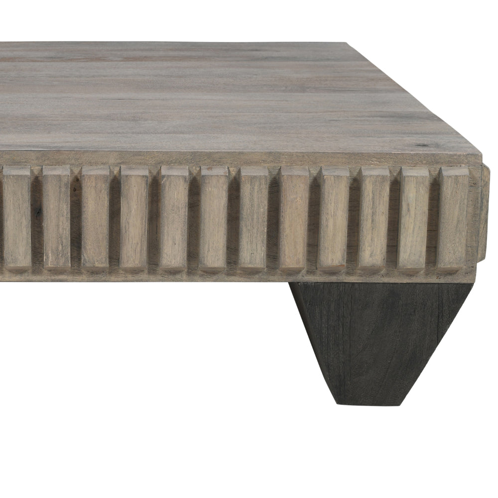 Tokyo Inspired 36 Inch Square Mango Wood Coffee Table - Handcrafted with Elegant Sandblasted Gray Finish And  Tapered Legs - UPT-301714