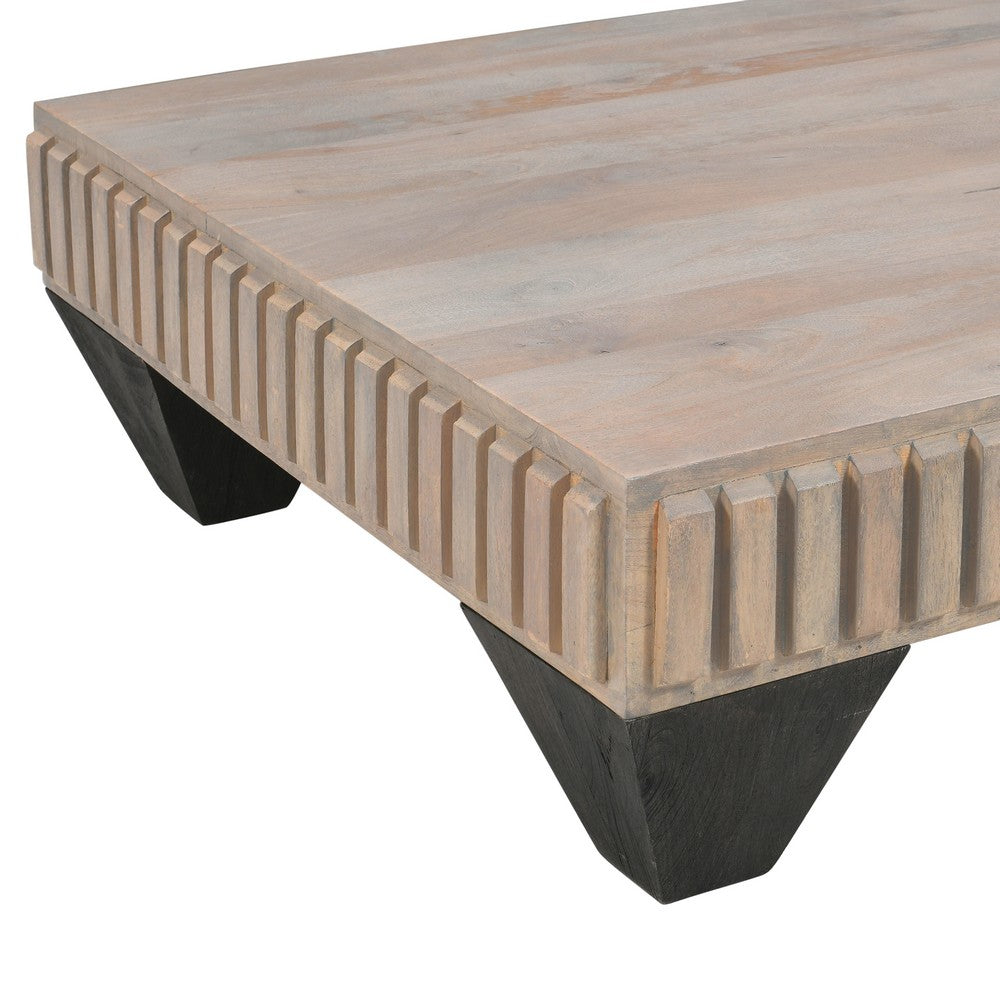 Tokyo Inspired 36 Inch Square Mango Wood Coffee Table - Handcrafted with Elegant Sandblasted Gray Finish And  Tapered Legs - UPT-301714