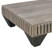 Tokyo Inspired 36 Inch Square Mango Wood Coffee Table - Handcrafted with Elegant Sandblasted Gray Finish And  Tapered Legs - UPT-301714