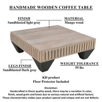 Tokyo Inspired 36 Inch Square Mango Wood Coffee Table - Handcrafted with Elegant Sandblasted Gray Finish And  Tapered Legs - UPT-301714