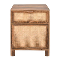 Mia 23 Inch Nightstand, Woven Rattan Cabinet Door and Drawer, Handcrafted Natural Brown Mango Wood - UPT-301715