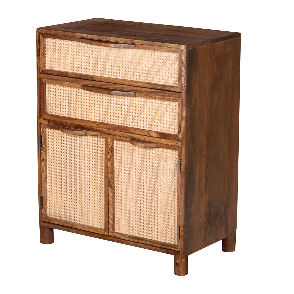 Mia 35 Inch Tall Dresser Chest, Woven Rattan Cabinet Doors and Drawer Fronts, Handcrafted Natural Mango Wood - UPT-301716