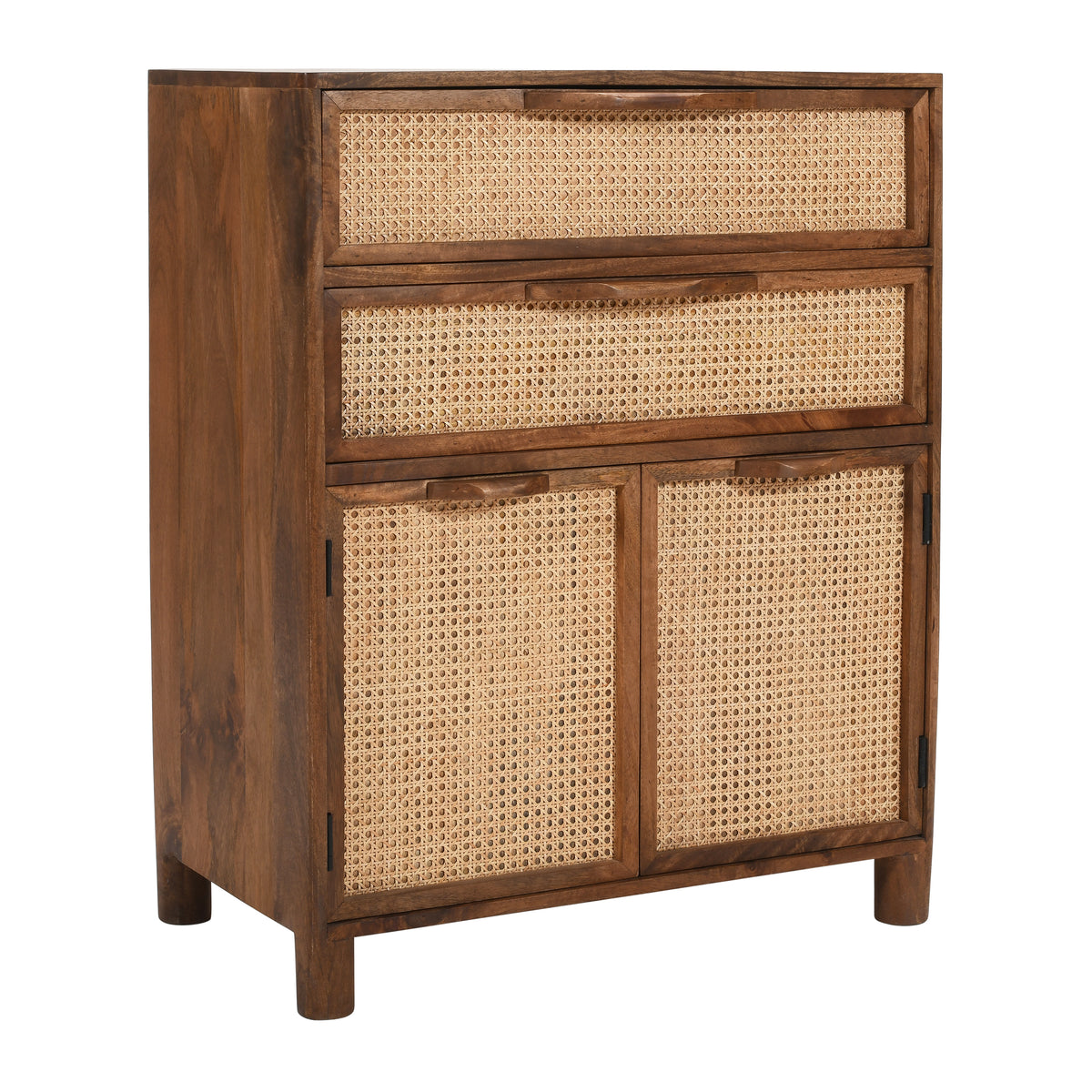 Mia 35 Inch Tall Dresser Chest, Woven Rattan Cabinet Doors and Drawer Fronts, Handcrafted Natural Mango Wood - UPT-301716