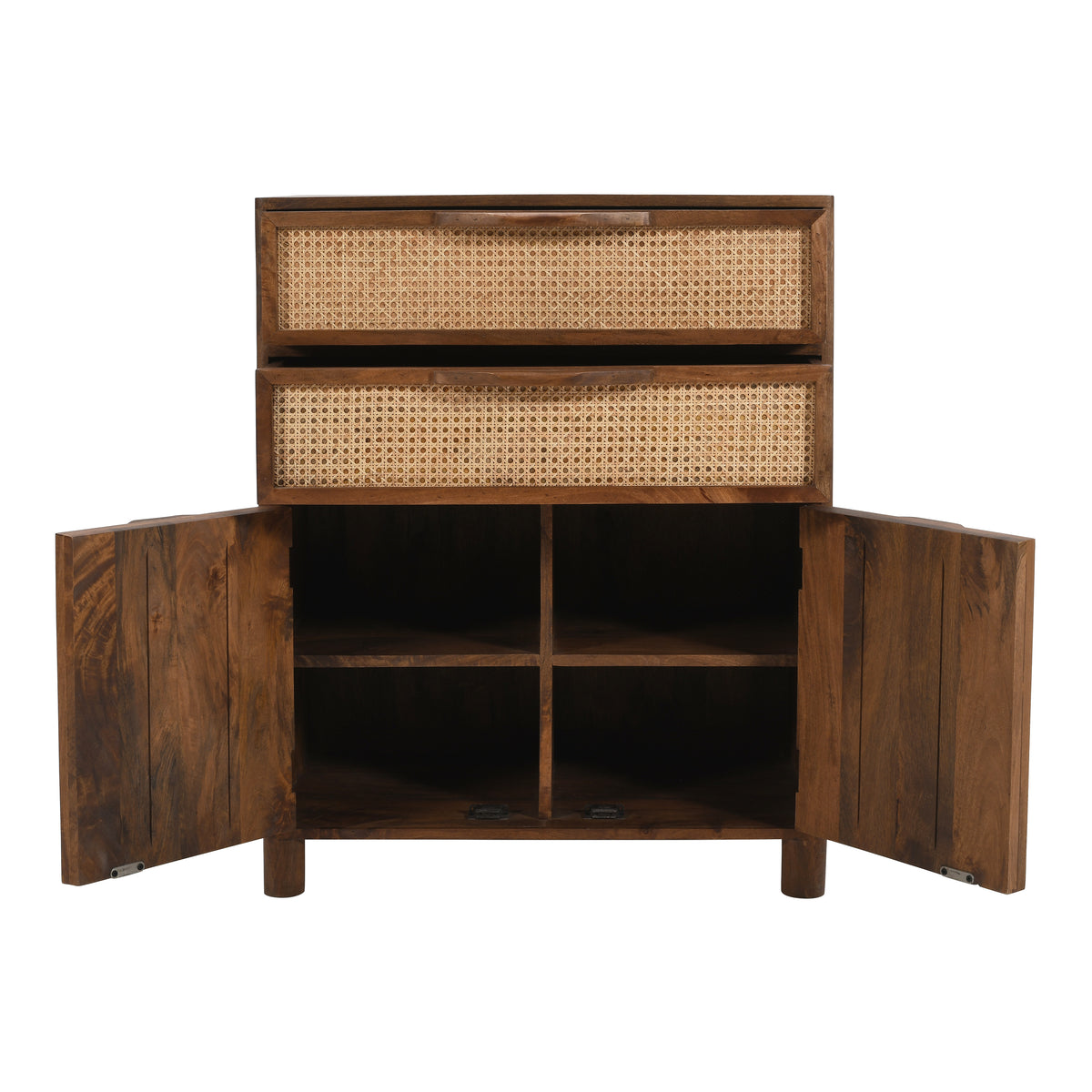 Mia 35 Inch Tall Dresser Chest, Woven Rattan Cabinet Doors and Drawer Fronts, Handcrafted Natural Mango Wood - UPT-301716