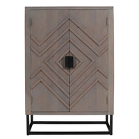 52 Inch Wine Bar Cabinet with Built in Stemware Rack, Bottle Holder in Gray Acacia Wood, Black Iron Metal - UPT-301717
